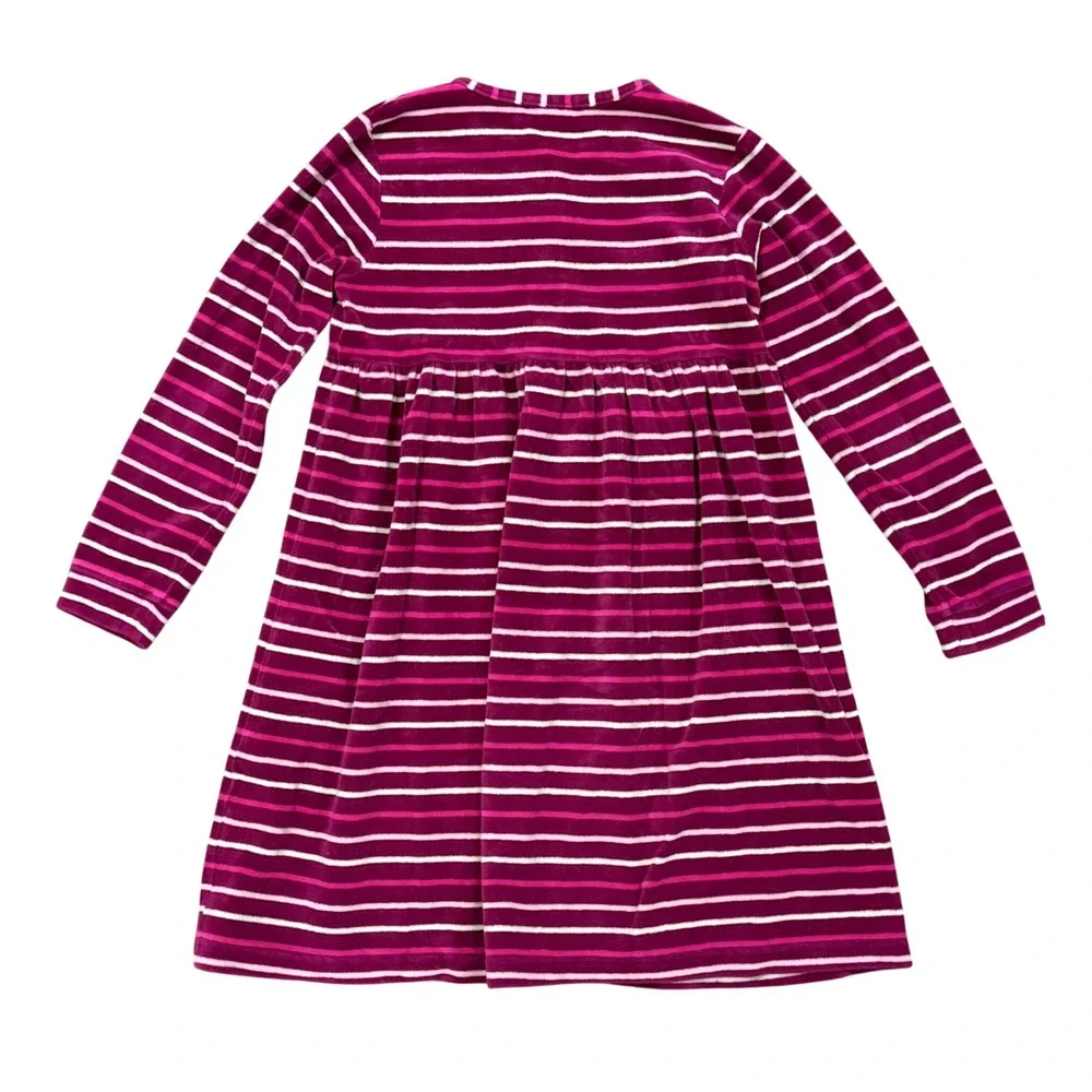 Hanna Andersson Girl Velour Striped Henley Dress Berry Purple Pink Size 10 140cm